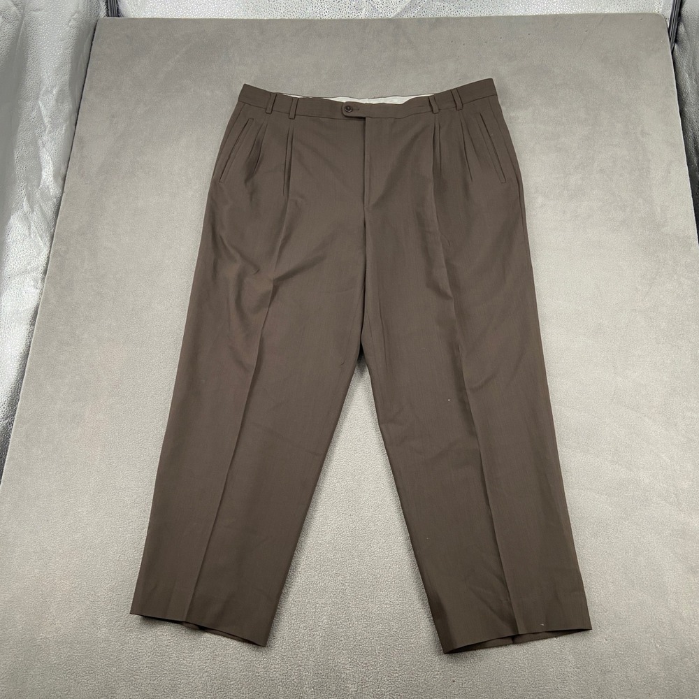Zanella Jesse Brown Pleated Dress Pants‎ Mens 42 Italy 100% Virgin Wool Trousers